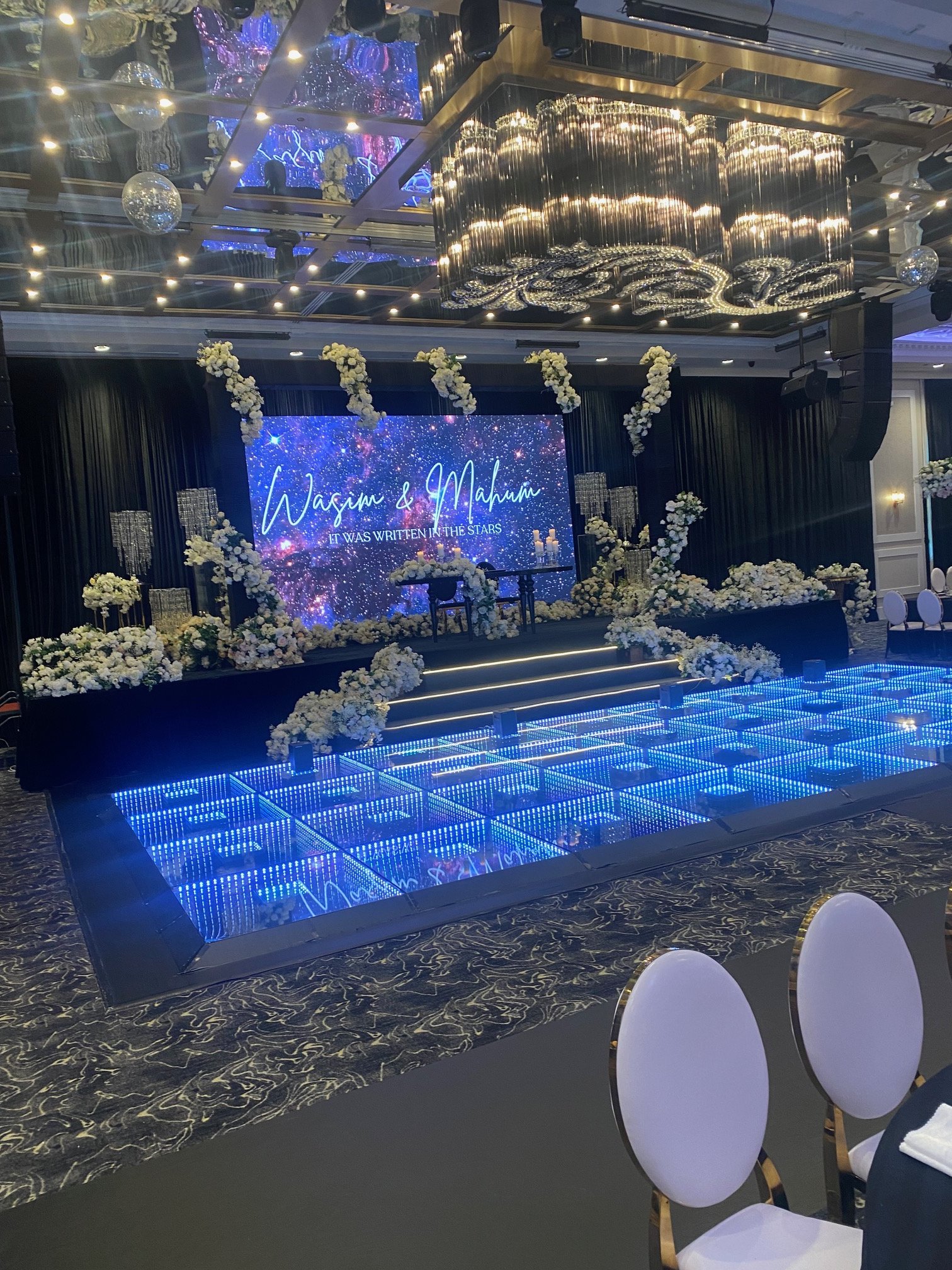 Custom rigging and architectural lighting at Reflections Banquet Hall Surrey