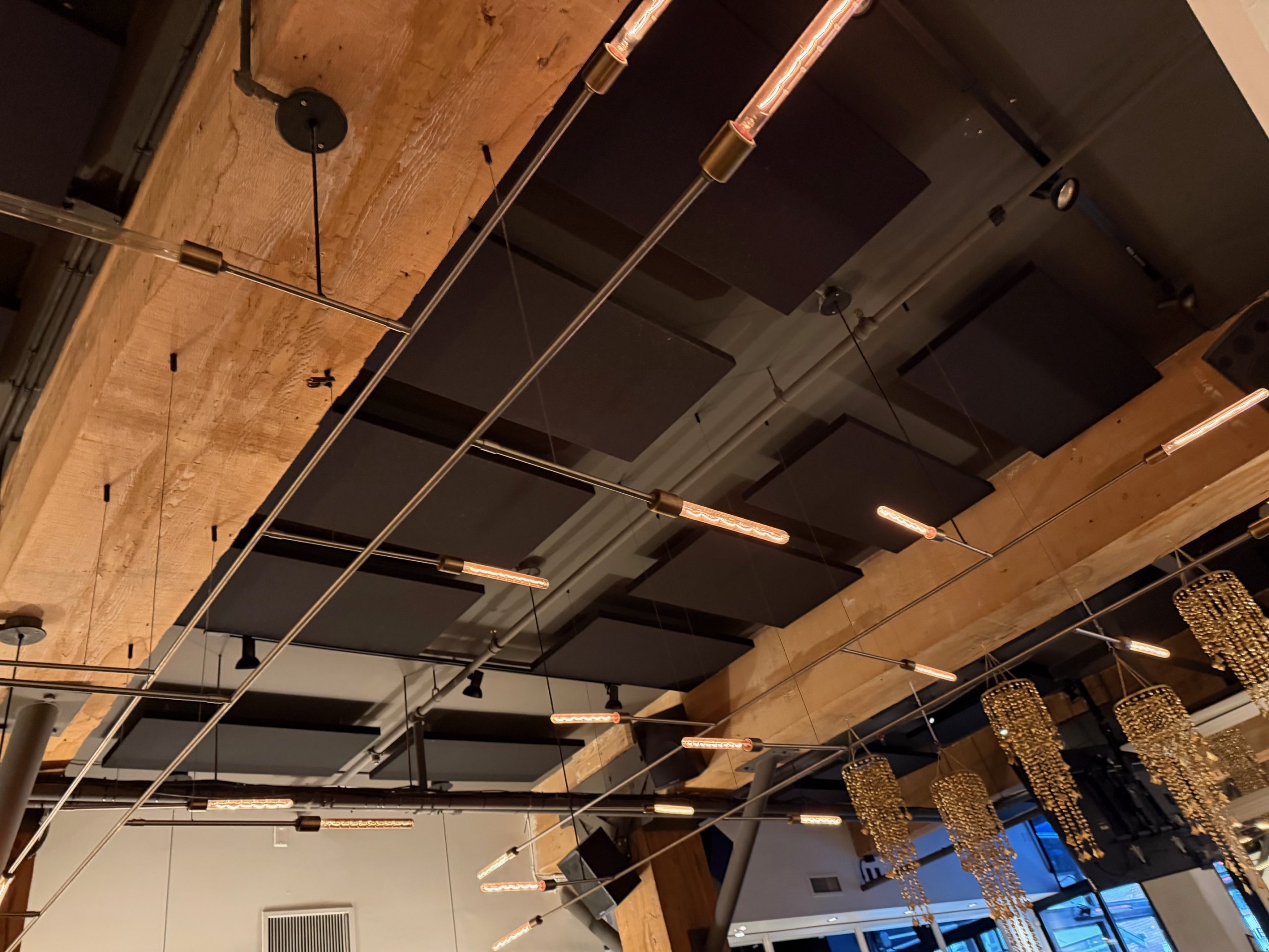 Acoustic panels installed on ceiling