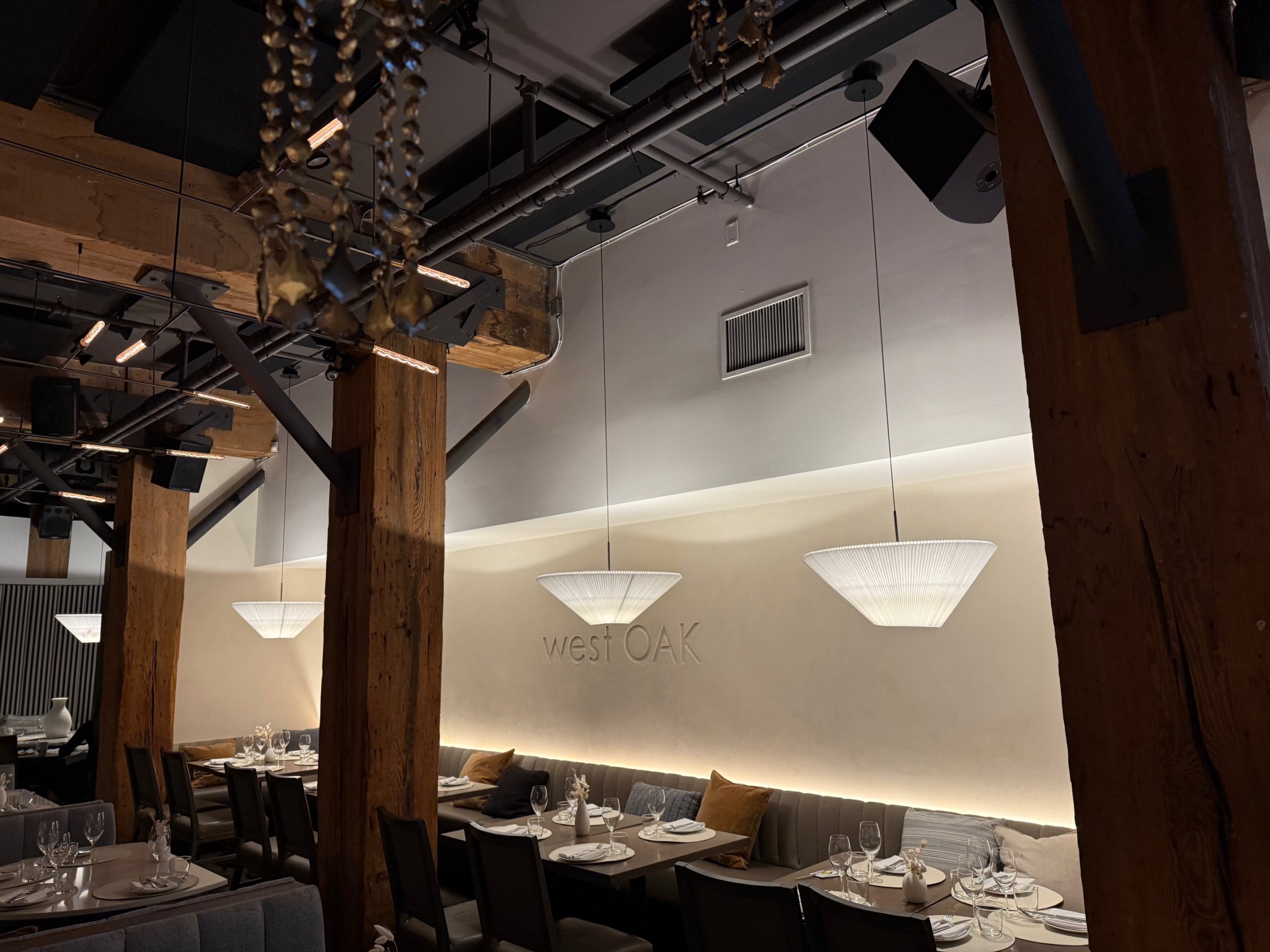 Ceiling acoustic panels in restaurant